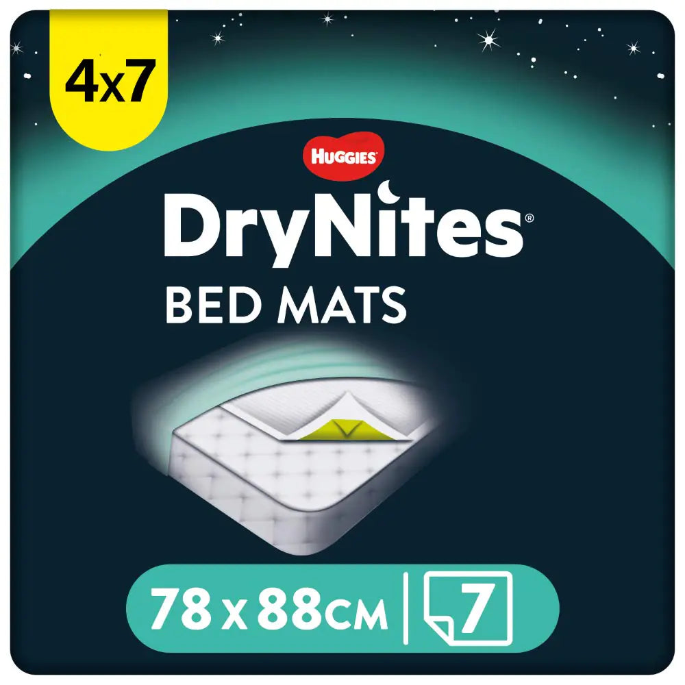 DryNites Bed Mats Saugfähige Einweg-Betteinlagen (88 x 78 cm) Für Mädchen und Jungen ab 12 Monaten 28 Unterlagen (4 x 7 Einheiten) | 28 Stück (4er Pack)